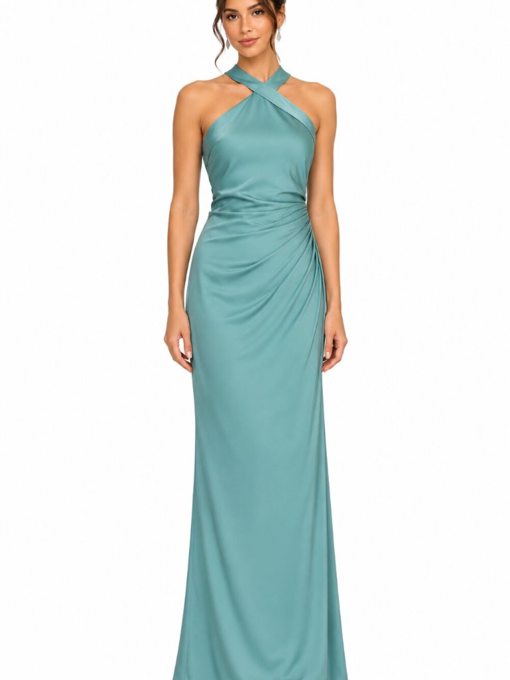 Adrianna Papell Jungle Olive Halter Formal Maxi Gown Size 14 NWT - Picture 2 of 6